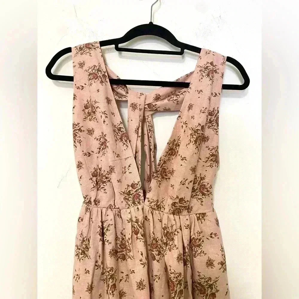 NWOT HOUSE OF HARLOW 1960 Revolve Pink Floral Linen Flared Mini Dress - Size: S - Picture 5 of 5